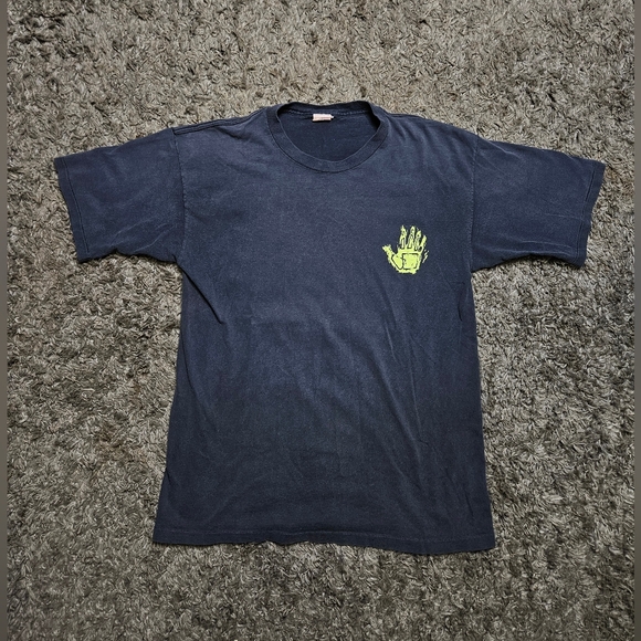 Vintage 80's Body Glove Graphic Neon Yellow Green Big Hand T-shirt Size L USA - Picture 4 of 10